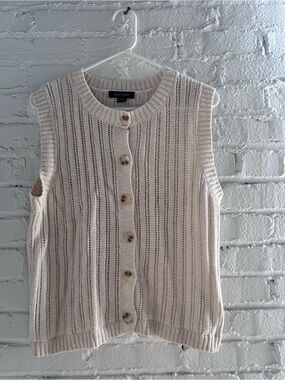 Sanctuary Ivory Open-Knit Button Front Sleeveless Cardigan Vest